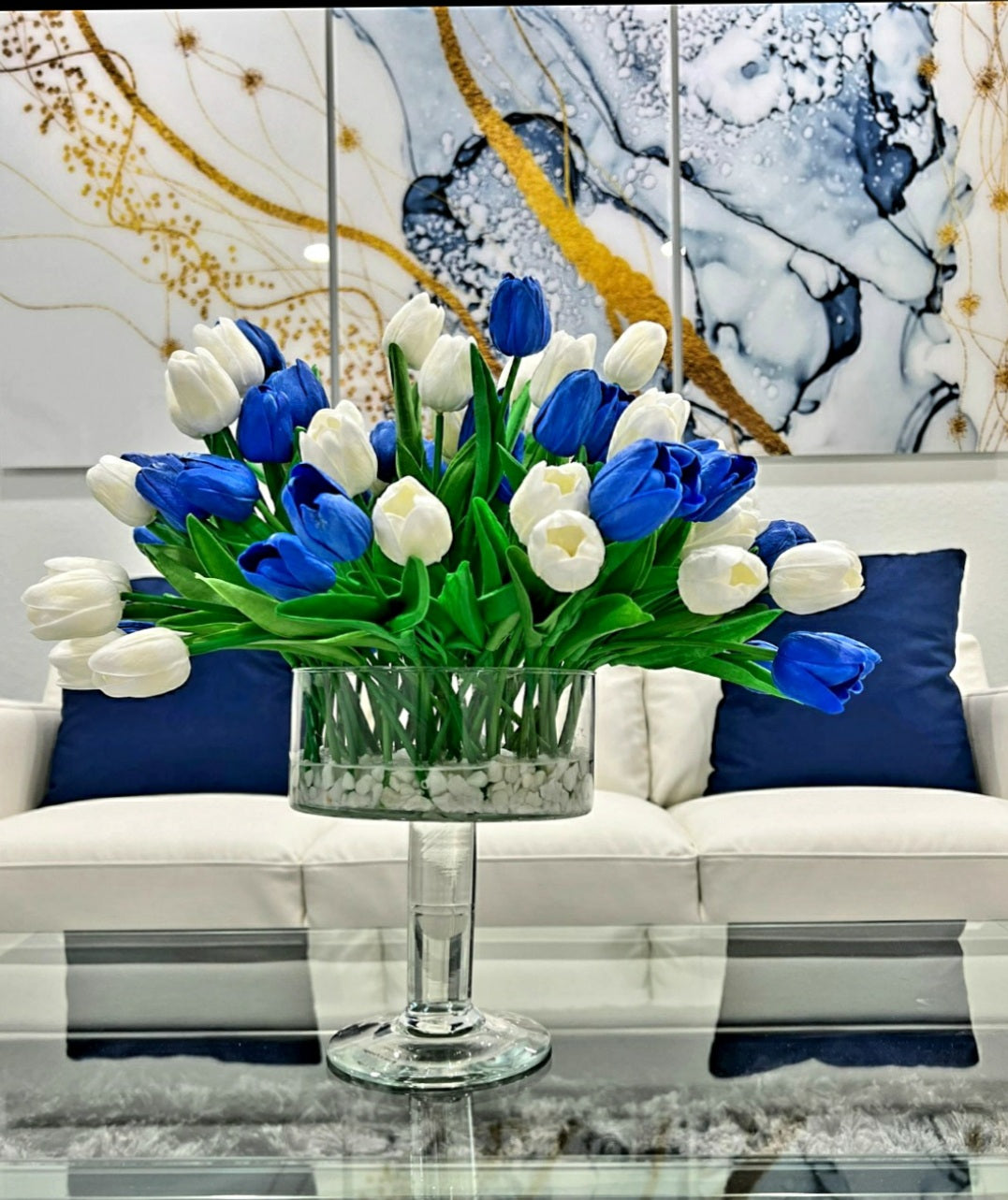 Blue and White Tulips