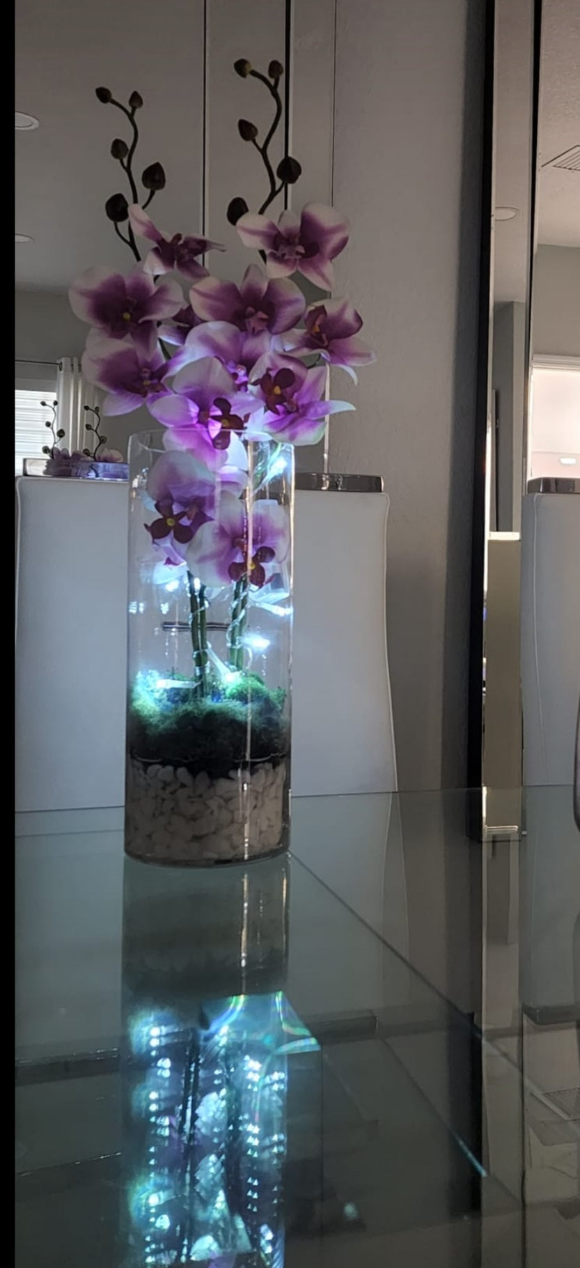 Violet Orchids in cristal base