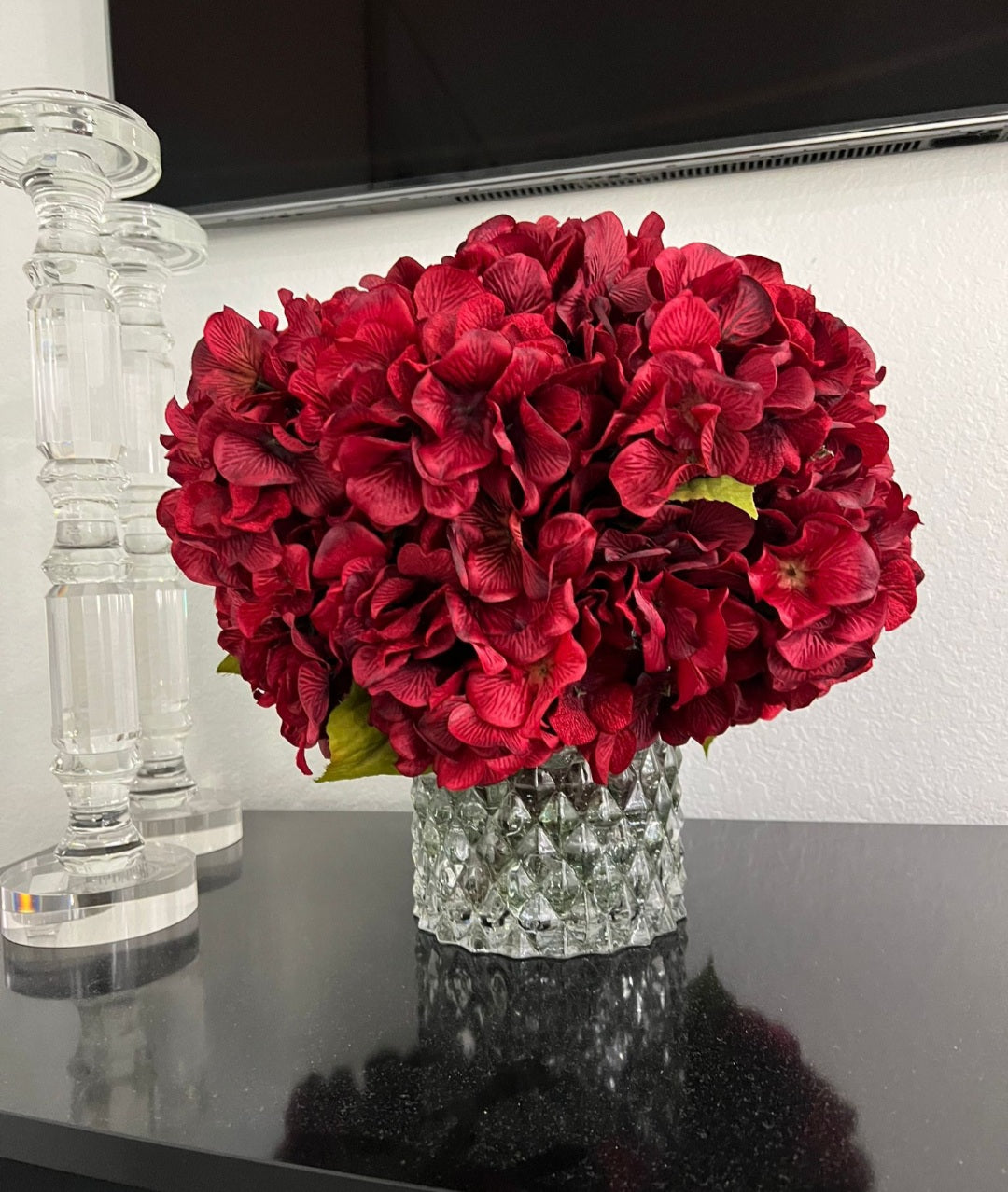 Red Hydrangea arrangement