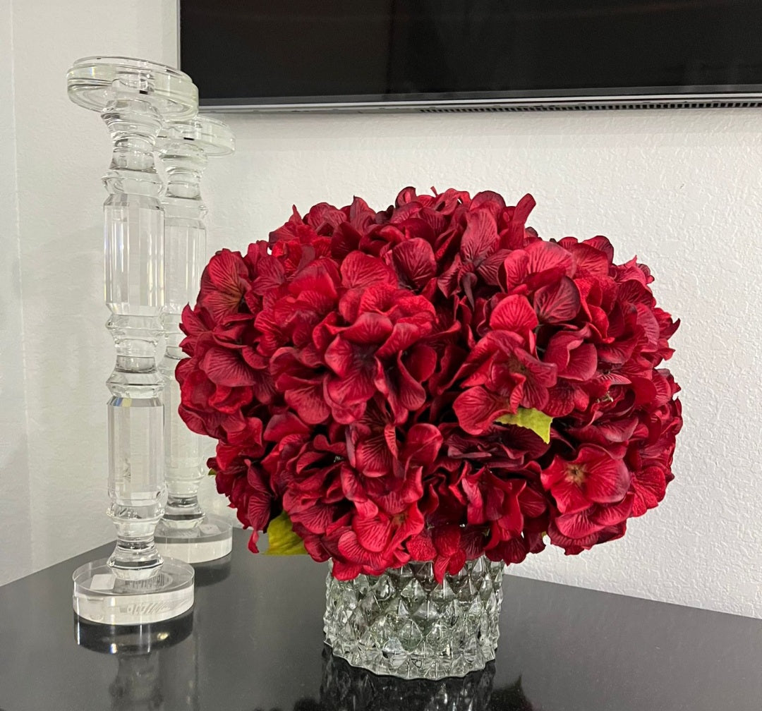 Red Hydrangea arrangement