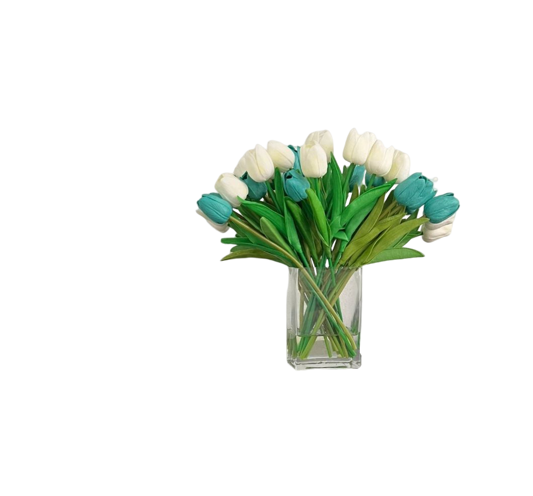 Tulips arrangements in clear base