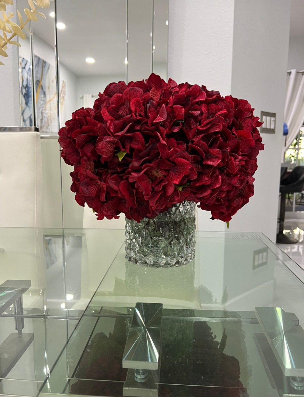 Red Hydrangea arrangement