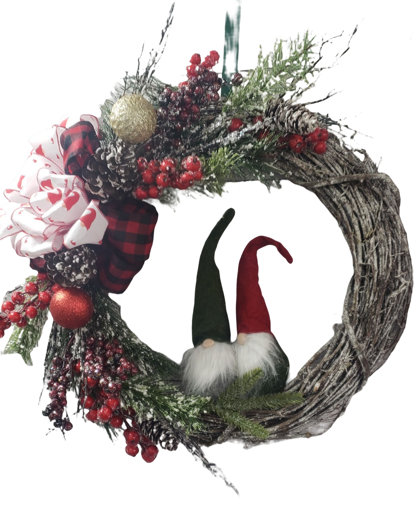 Christmas wreath with decorative gnomes