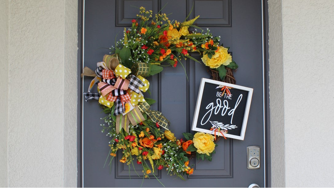 Multicolors flowers wreath with sign