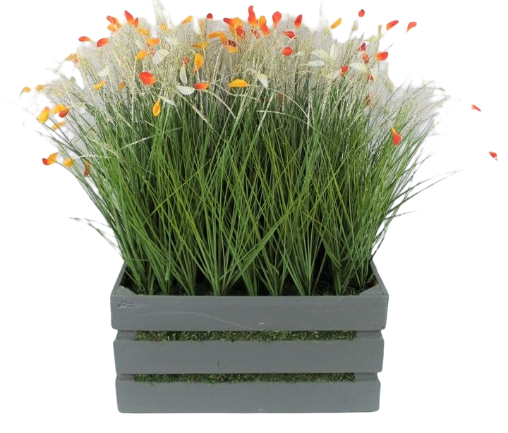 Wild field floral arrangement on a grey wooden base (H:28", W:12.5", L:19")