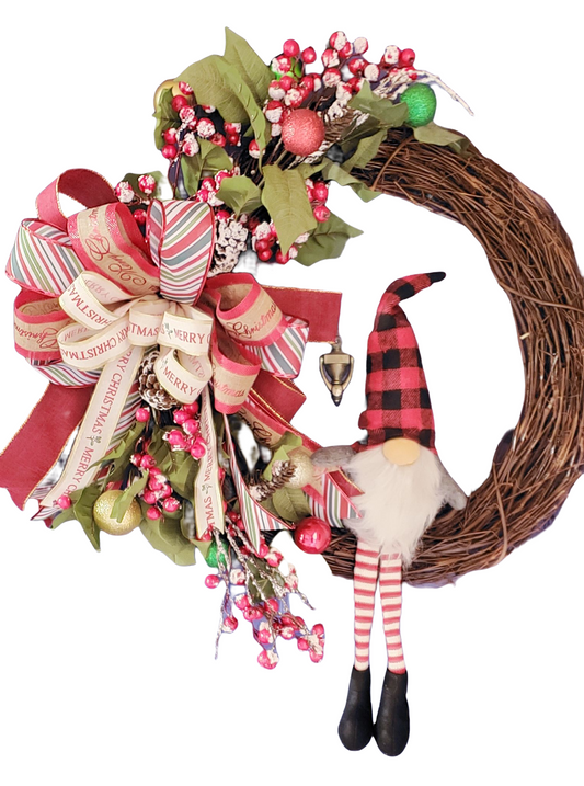 Christmas wreath with a decorative gnome